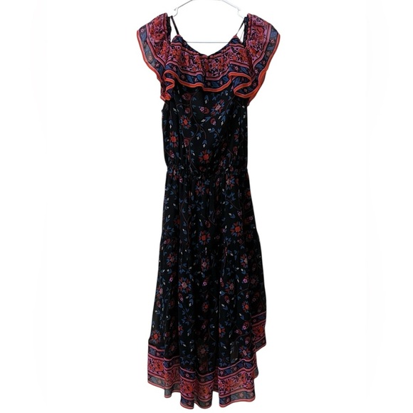 Joie NWT 100% silk high low hem floral ruffle midi dress black pink red blue - Picture 5 of 16